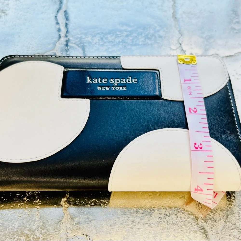 Kate Spade Black and White polkadot Wallet with silky lime green interior - EUC